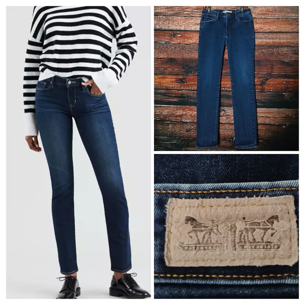 Levis Jeans Size 12 Long Mid Rise Skinny Dark Wash Denim Stretch